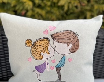 Cushion kissing couple 40 x 40 cm, embroidered cushion, organic cotton quality wedding gift, valentine's day, love, wedding anniversary