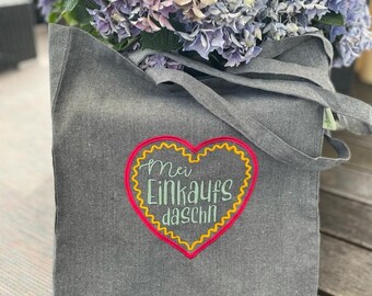 Jute bag, jute bag, cotton bag, Mei shopping daschn, 38 x 42 cm, embroidered recycled cotton bag, shopping bag, UNIKAT