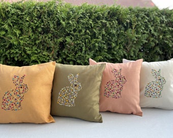 Cushion cover Easter bunny, Easter decoration floral 40 x 40 cm, embroidered cushion in organic cotton quality