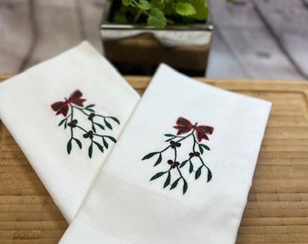 Cloth Napkins 40x40cm Damask Cotton White Christmas Embroidered Festive Table Decoration Set Table Linen Home Decoration Branch