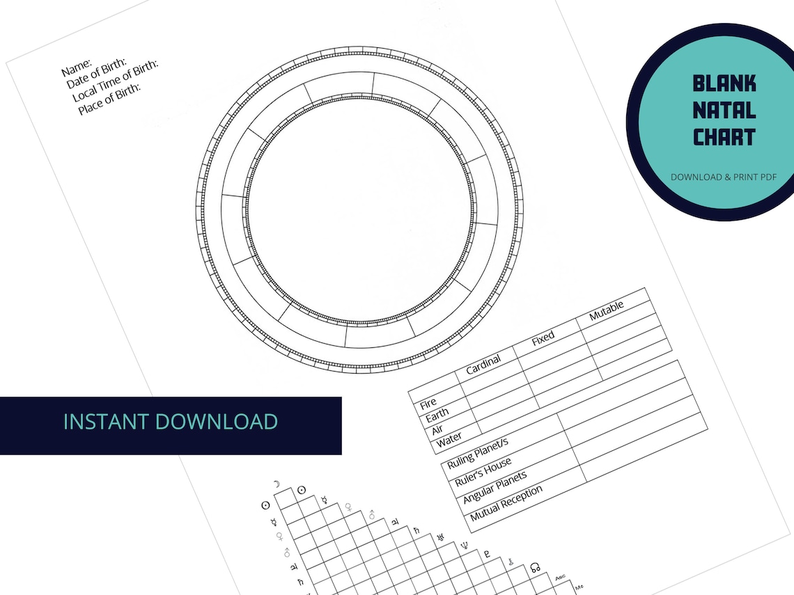 Blank Natal Chart Download Cheat Sheet Etsy