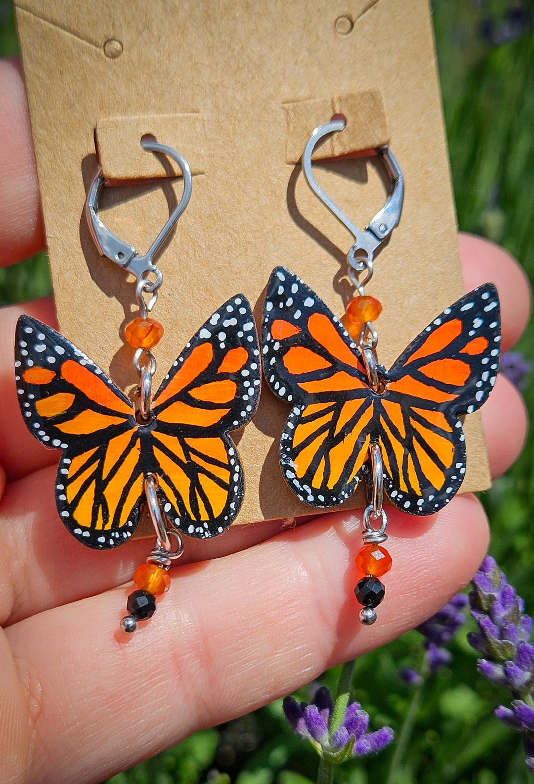 Hand-Painted Monarch Earrings