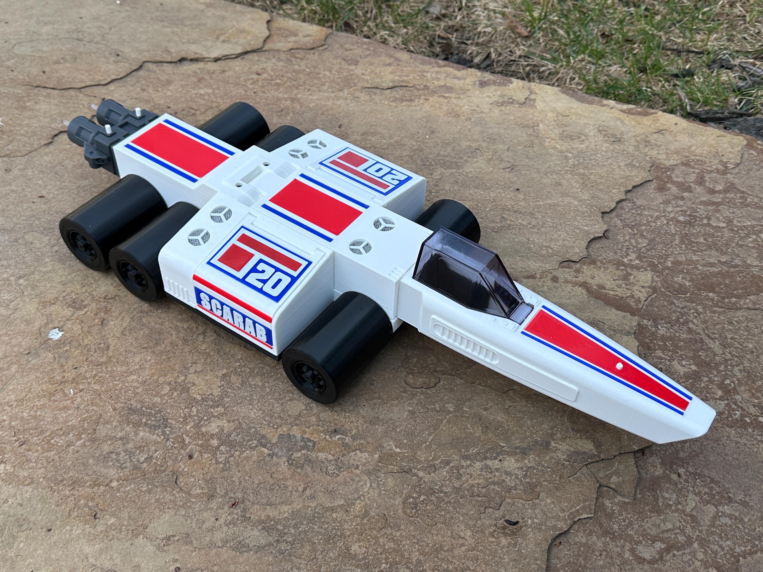 Battlestar Galactica Colonial Scarab for 3.75” action figures. Laser firing action. 3D Printed.