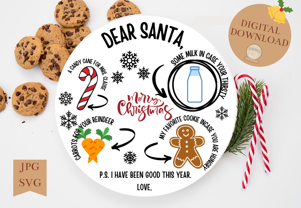 Santa Cookie Plate SVG Print Dear Santa Tray Sublimation - Etsy