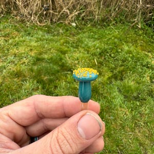 Teal/Yellow Mushroom Plant Stake