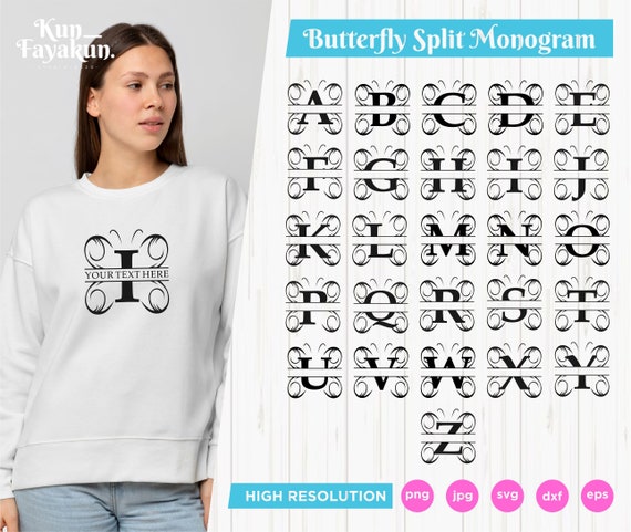 Butterfly Split Monogram SVG Split Monogram Svg Split Letter - Etsy