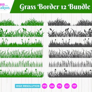 May include: A set of 12 grass border designs in green and gray. The designs are in a variety of styles, including simple, detailed, and whimsical. The designs are perfect for adding a touch of nature to your crafts and projects.