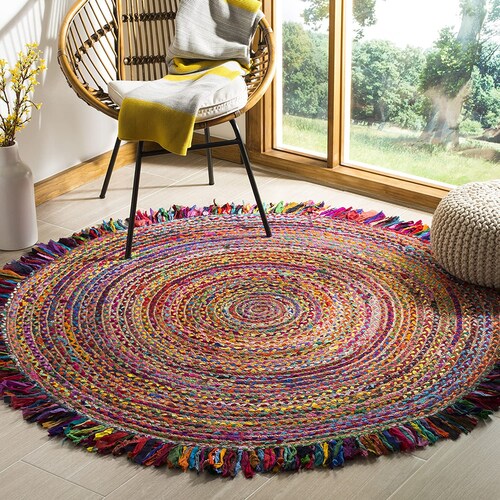 Round Rag Rug for Boho Decor Home and Living Cotton Jute Etsy