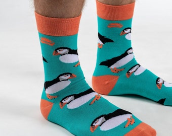 BAMBOO SOCKS | PUFFIN | Bird Socks | Blue Socks | Bright Socks | Colourful Socks | Birthday Gift | Novelty Socks | Funky Socks | Eco