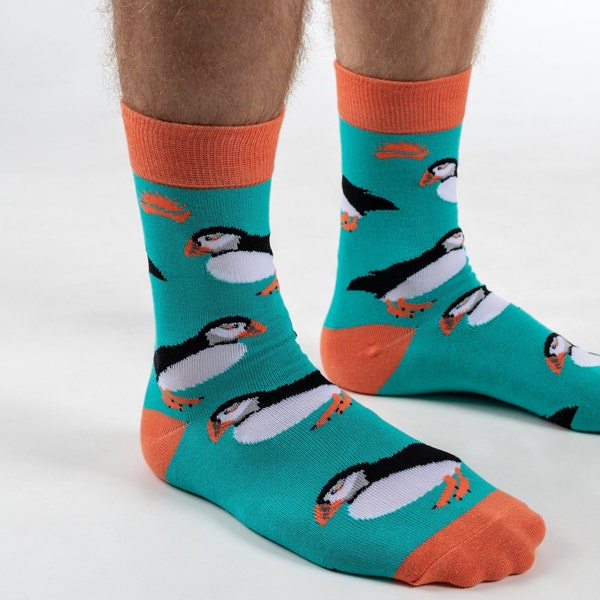 BAMBOO SOCKS | PUFFIN | Bird Socks | Blue Socks | Bright Socks | Colourful Socks | Birthday Gift | Novelty Socks | Funky Socks | Eco