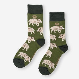 CHAUSSETTES EN BAMBOU | SANGLIER | Chaussettes en sanglier | Chaussettes de porc | Chaussettes vertes | Chaussettes animalières | Chaussettes Woodland | Chaussettes pour animaux | Durable | Éco