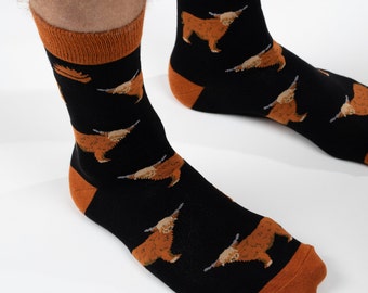 BAMBOO SOCKS | COW | Highland Cow Socks | Farm Animal Socks | Black Socks | Gift For Him | Gift For Her | Farm Gifts | Farm Presents