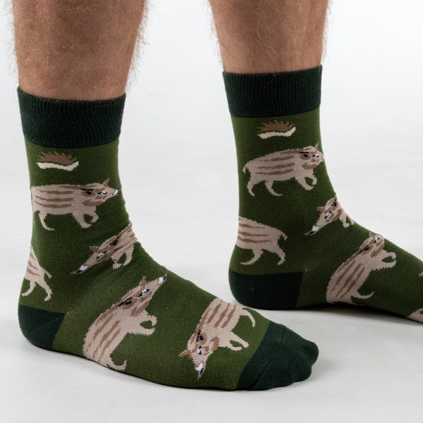 BAMBUS SOCKEN | BOAR | Wildschwein Socken | Schwein Socken | Grüne Socken | Wildtier Socken | Waldsocken | Tiersocken | Nachhaltig | Eco