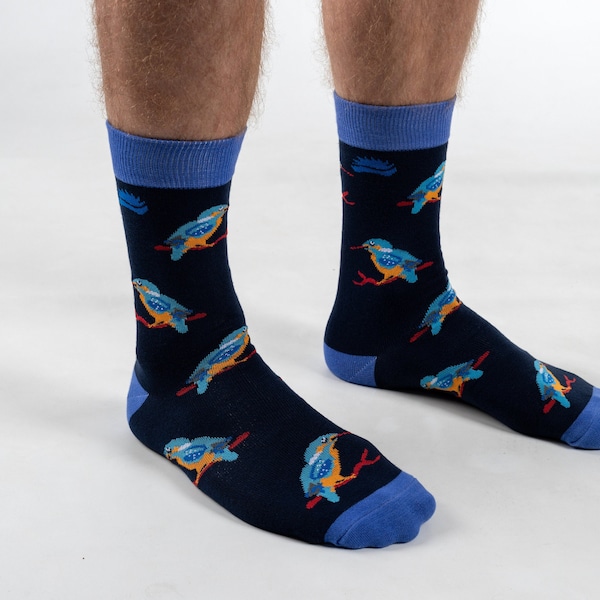 CHAUSSETTES EN BAMBOU | martin-pêcheur | Chaussettes à oiseaux | Chaussettes cool | Chaussettes bleues | Chaussettes intelligentes | Chaussettes unisexes | Chaussettes colorées | Chaussettes fantaisie | Idée cadeau