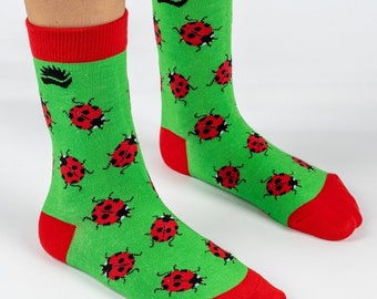 KIDS BAMBOO SOCKS | Ladybird | Green | Wildlife | Insect | Cool Socks | Colourful Socks | Child Socks | Sustainable | Eco Friendly | Gifts