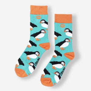 BAMBOO SOCKS | PUFFIN | Bird Socks | Blue Socks | Bright Socks | Colourful Socks | Birthday Gift | Novelty Socks | Funky Socks | Eco