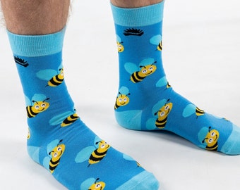 BAMBOO SOCKS | BEE | Insect Socks | Cute Socks | Blue Socks | Honey Bee | Unisex Socks | Bee Lover Gift | Cool Socks | Sustainable | Honey