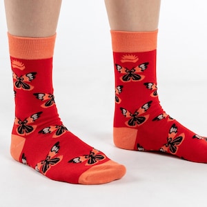 BAMBOO SOCKS | BUTTERFLY | Red Socks | Bamboo Socks | Wildlife Socks | Insect Socks | Nature Socks | Gift For Her | Gift For Him