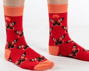 BAMBOO SOCKS | BUTTERFLY | Red Socks | Bamboo Socks | Wildlife Socks | Insect Socks | Nature Socks | Gift For Her | Gift For Him