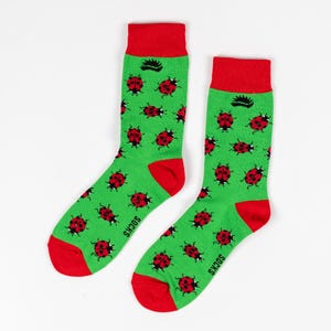 CALCETINES DE BAMBÚ / MARIQUITA / Calcetines de mariquita / Fauna británica / Calcetines de fauna silvestre / Calcetines verdes / Calcetines brillantes / Insectos / Ideas de regalo / Navidad