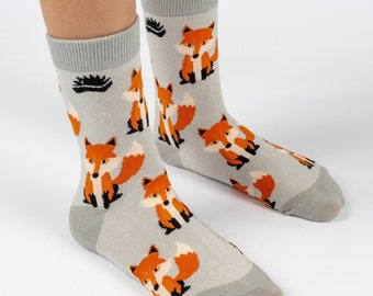 KIDS BAMBOO SOCKS | Fox | Grey | Animal | Wildlife | Cool Socks | Colourful Socks | Children's Socks | Sustainable | Eco Friendly | Gifts