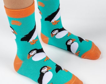 KIDS BAMBOO SOCKS | Puffin | Blue | Wildlife | Bird | Cool Socks | Colourful Socks | Child Socks | Sustainable | Eco Friendly | Gifts