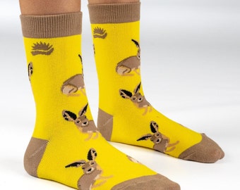 KIDS BAMBOO SOCKS | Hare | Yellow | Rabbit | Wildlife | Cool Socks | Colourful Socks | Child Socks | Sustainable | Eco Friendly | Gifts