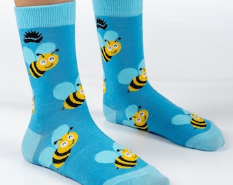 KIDS BAMBOO SOCKS | Bee | Blue | Insect | Honey Bee | Cool Socks | Colourful Socks | Children's Socks | Sustainable | Eco Friendly | Gifts