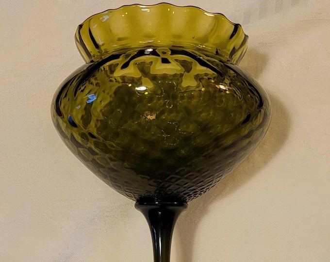 Featured listing image: Mid Century Modern Italian 1960s vintage blown glass vase, green with tall stem and bowl