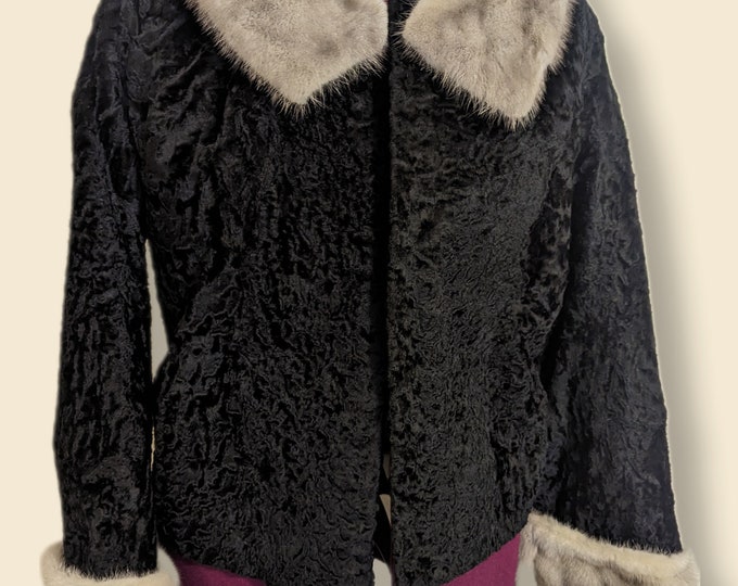 Featured listing image: Black Curled Lamb and Gray Mink Accent Jacket