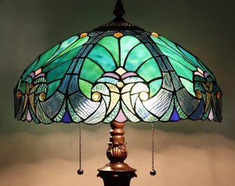 Handcrafted  Tiffany Floor Lamp,Stained Glass Lamp Shade,Vintage Antique Style Standing Double Light for Living Room & Bedroom Decorations