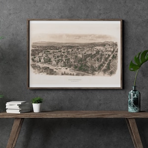 Yale University Panorama Print, Vintage 1900s Yale Campus Lithograph Replica Wall Art, Yale Ivy League Black and White Sepia Wall Decor