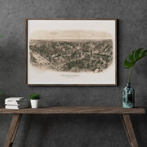 Princeton University Campus Panorama, Vintage 1900s Lithograph Replica Wall Art Print, Princeton Ivy League Black and White Sepia Wall Decor