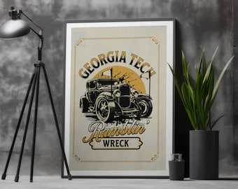 Georgia Tech Ramblin' Wreck Vintage Printable Wall Art, Georgia Tech Yellow Jackets Digital Wall Art, Yellow & Black Printable Download