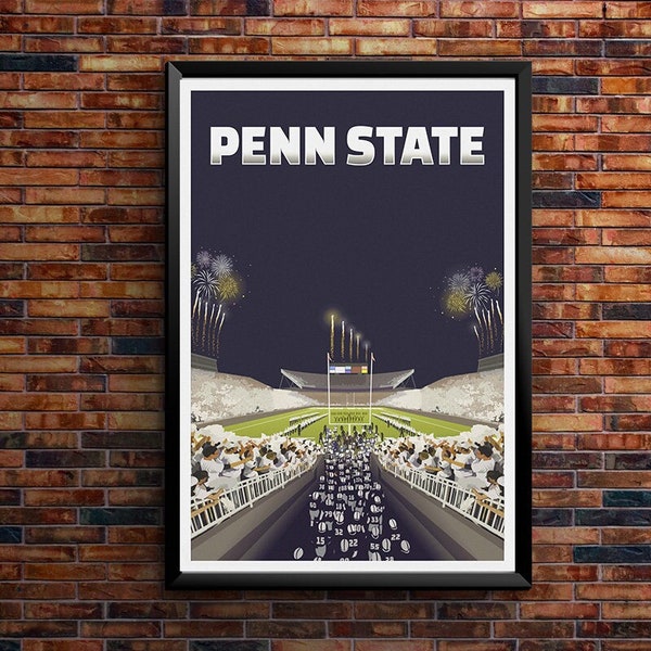 Penn State White Out Retro Poster, Penn State Football, Beaver Stadium Wall Art, Nittany Lions, Penn State Decor, Vintage Retro Poster Print