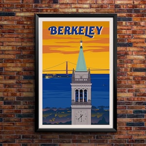 California Berkeley, University of California Berkley Wall Art, Golden Bears, Blue and Gold, San Francisco Bay, Vintage Retro Poster Print