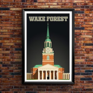 Wake Forest Retro Poster, Black and Gold Wall Art, Wake Forest Demon Deacons, Wait Chapel, Vintage Retro Poster Print