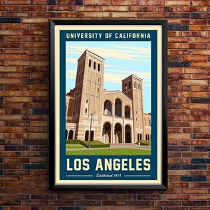 UCLA Retro Poster, University of California Los Angeles Bruins, Royce Hall Wall Art, UCLA Bruin Decor, Vintage Retro Poster Print