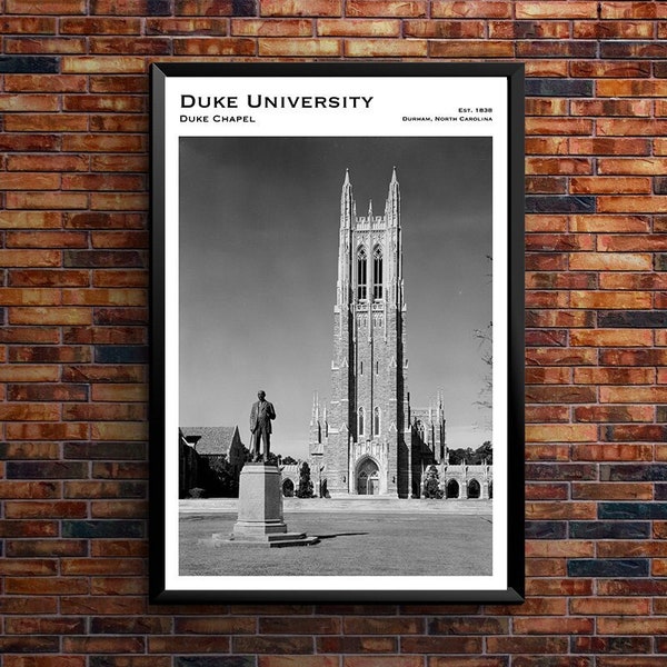 Duke University Chapel, 1900s Black & White Vintage Duke Photo, Duke Blue Devils Decor, Duke Historic Wall Art Poster Print