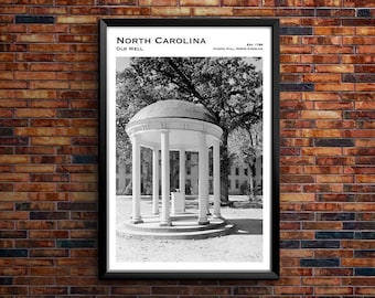UNC Chapel Hill Old Well, 1900s Vintage Black & White Photo, University of North Carolina, Tar Heels Decor, UNC National Landmark Print