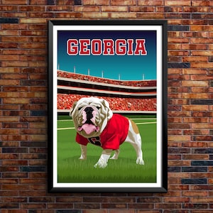 University of Georgia Bulldogs, Uga Bulldog Mascot Red and Black Wall Art, Georgia Football Decoration, Uga Bulldog Retro Poster Print