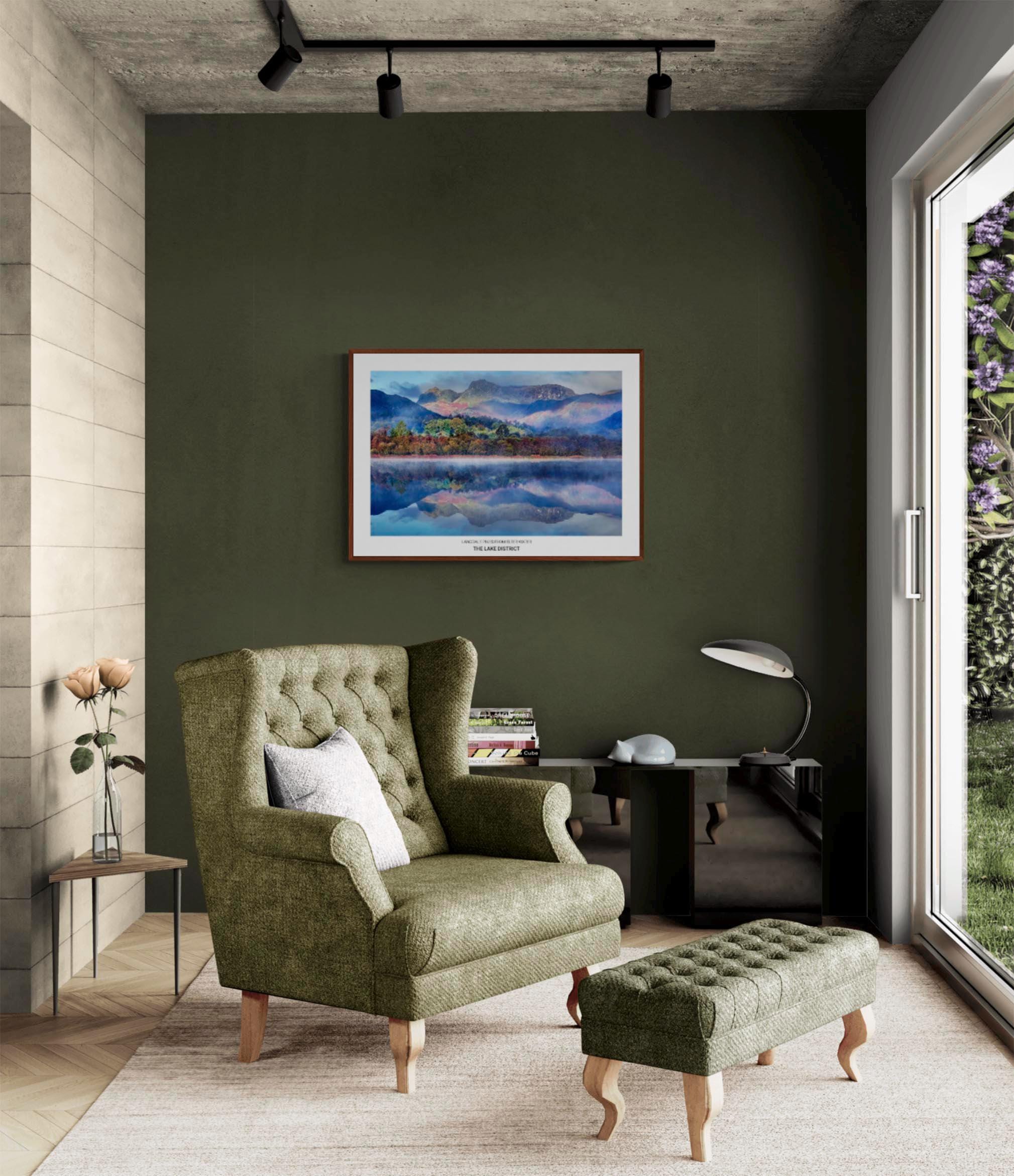 Peinture Acrylique Originale L. Cartmell – Paysage Lake District Elterwater & Langdale Pikes