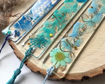 Lesezeichen personalisiert Namen & Blüten, Blumen Lesezeichen, Geburtstagsgeschenk, Lesezeichen Kind, Schulkind Einschulung, Bücherwurm