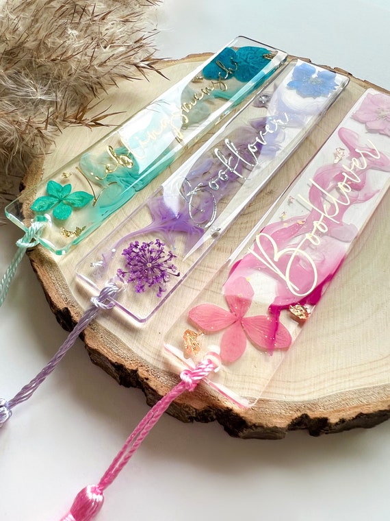 Lesezeichen personalisiert Namen & Blüten, Blumen Lesezeichen, Geburtstagsgeschenk, Einschulung, Schulkind, Schultüte, Lesezeichen Kind
