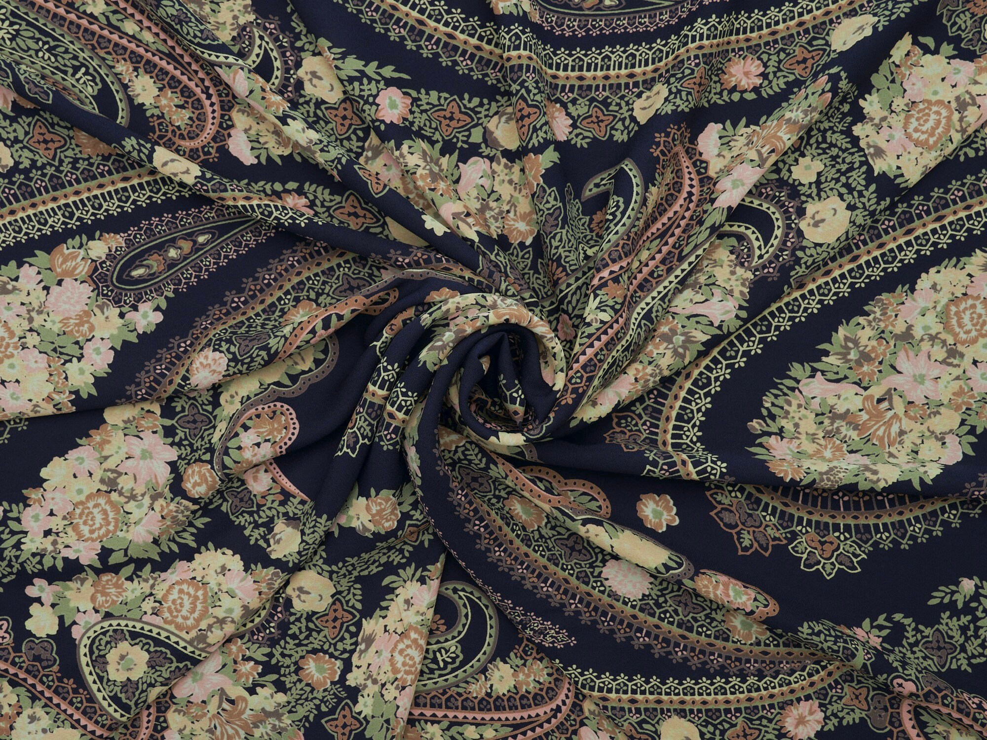 Fabric by the Yard Navy Pink and Green Paisley Etsy UK