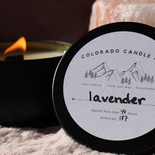 Lavender Wood Wick Candle - Made in Colorado -100% Soy Wax- Relaxing, Soothing - Travel Candle - Colorado Candle Co