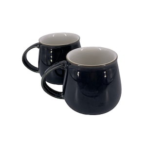 Denby Oyster Design Black Set of 2 Mugs Coffee Tea cups MCM style handle