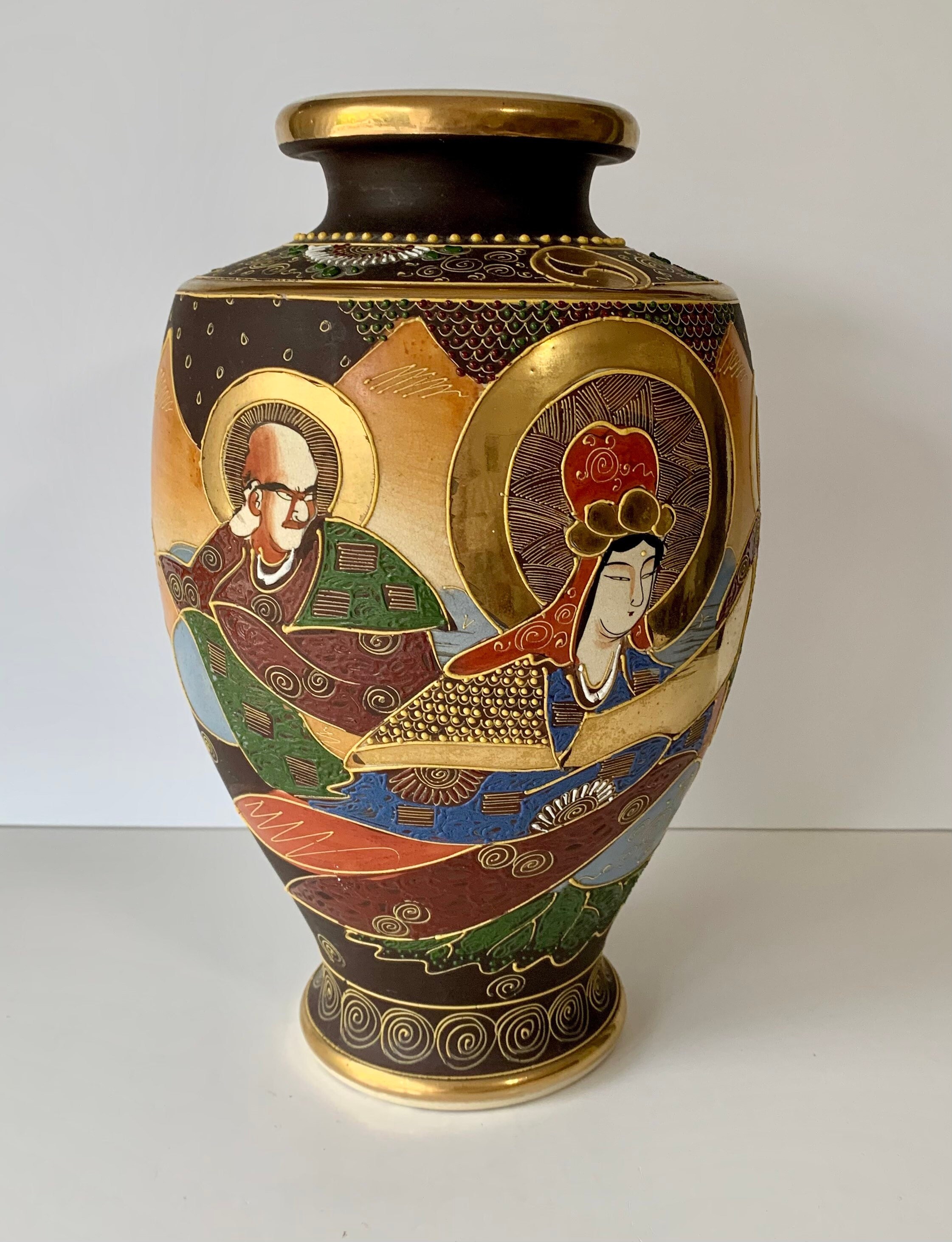 Satsuma Vase Japan Large Polychrome Decortive Ceramic Goddess Etsy
