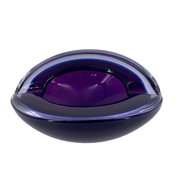 Sommerso Murano art glass 7” bowl/ ashtray, bright blue and amethyst geode