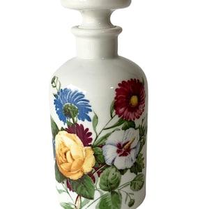 Vintage Floral Porcelain perfume/ rose water bottle French Porcelaine de Paris marked with stopper